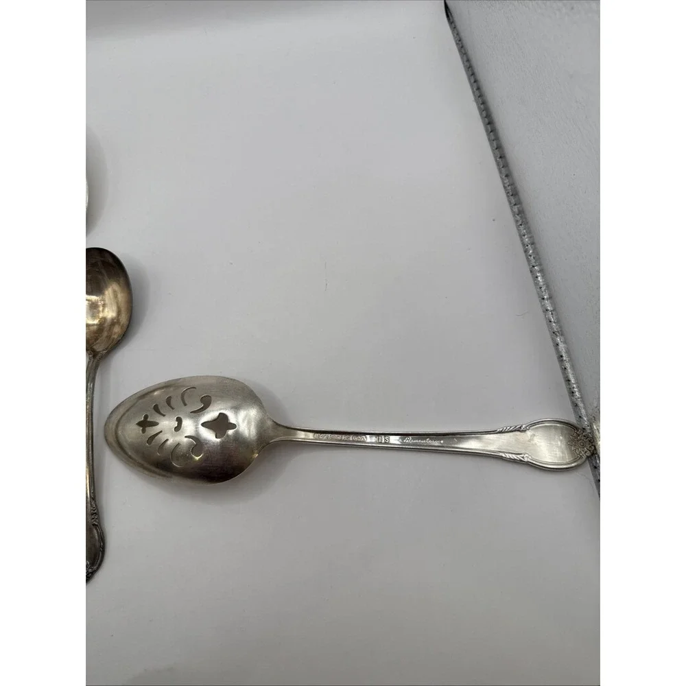 LOT OF c1948 REMEMBRANCE  SILVERPLATED TABLE SERVING SPOONS 1 PIERCED